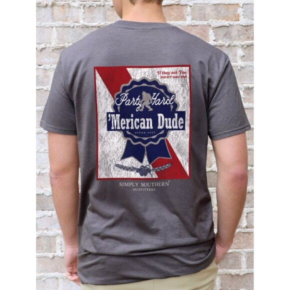 Simply Southern Party Hard 'Merican Dude Short Sleeve T-Shirt NEW Fast Ship - Picture 1 of 6